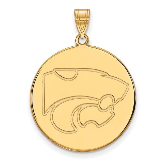 14k Yellow Gold Kansas State XL Mascot Disc Pendant